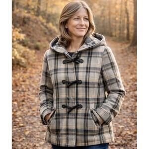 Old Navy Womens Large Plaid Wool Blend Hooded Toggle Vintage-Inspired Jacket